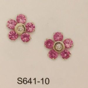 14K Pure Gold CZ Flower 🌺 Earrings / Screw Back