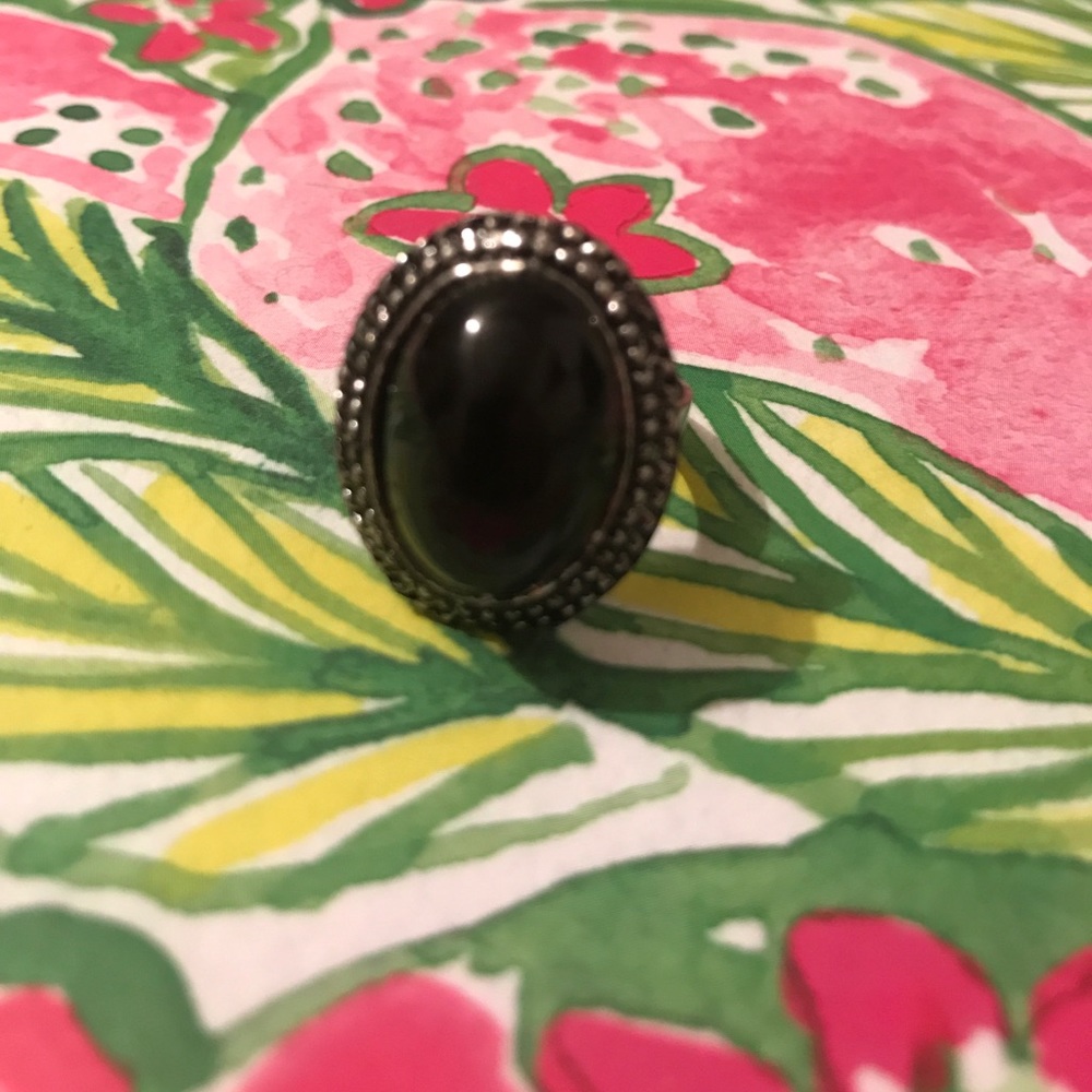Oval Black Adjustable Ring
