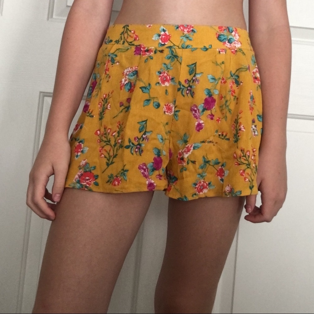 Charlotte Russe Yellow Flowy Flower Shorts