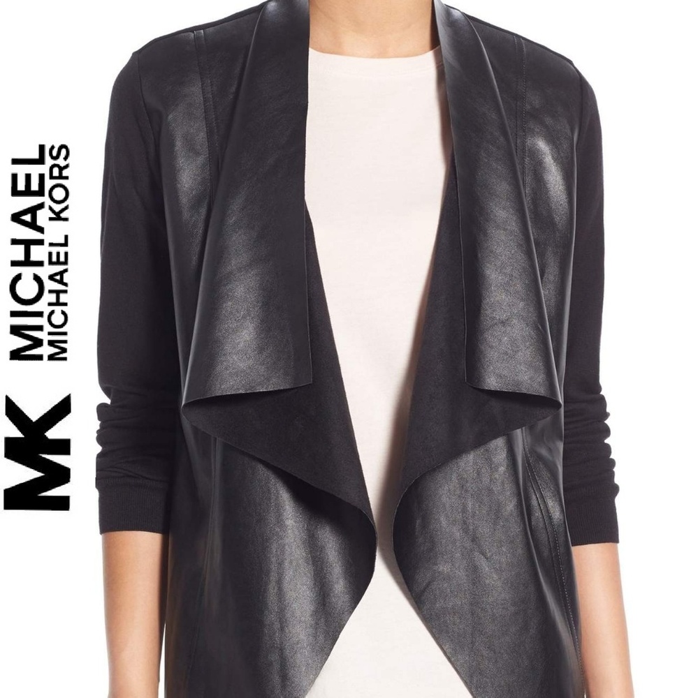 Michael Kors - Faux Leather & Knit Cardigan