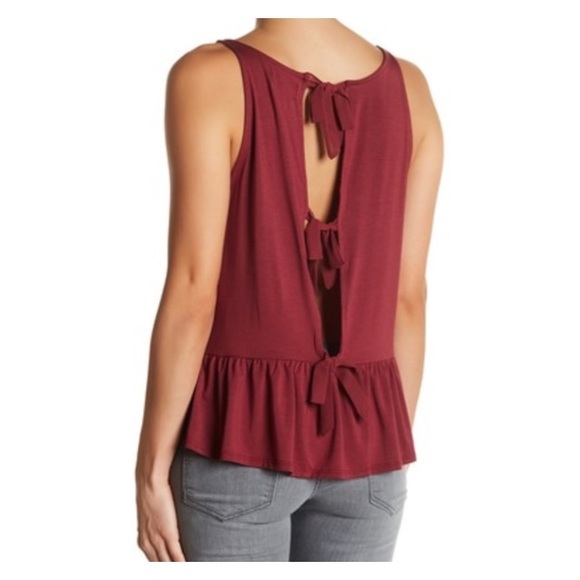 Tops - NWT Burgundy Red Open Back Bow Tie Peplum Tank Top