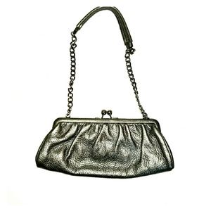 Gray Leather Talbots Clutch w/ Chain Strap