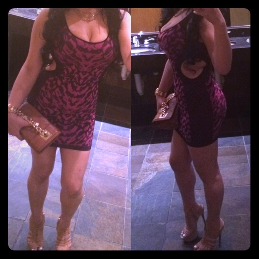 Bebe purple pink cutout side stretch bodycon S