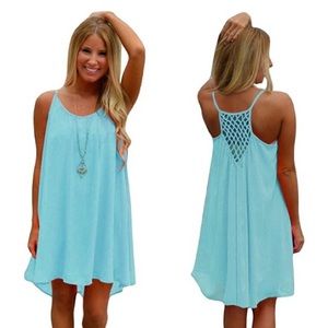 Cute blue short dress with a mesh back!!