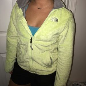 bright green north face jacket!