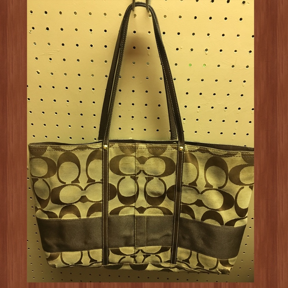 Sold Coach, monogrammed fabric large tote
