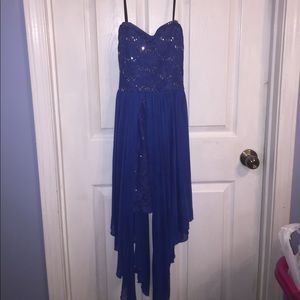 Strapless form fitting blue dress homecoming