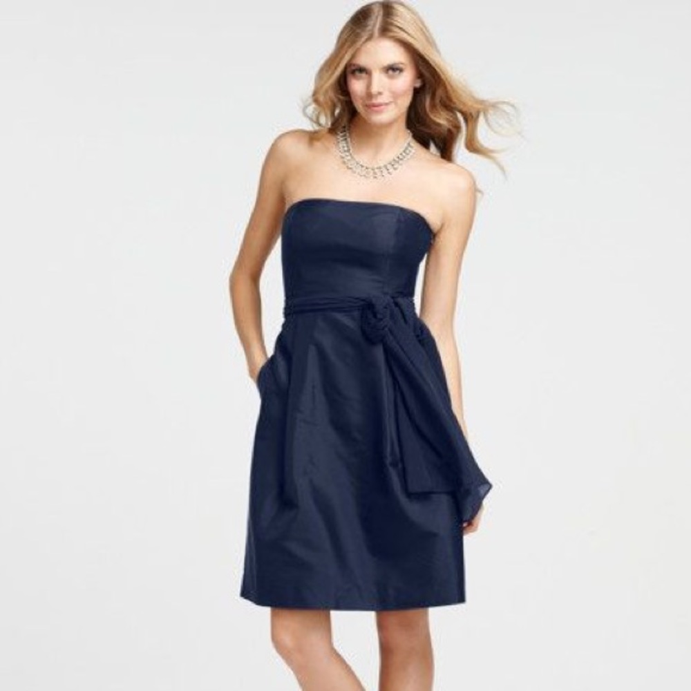 Strapless Navy Silk Dress