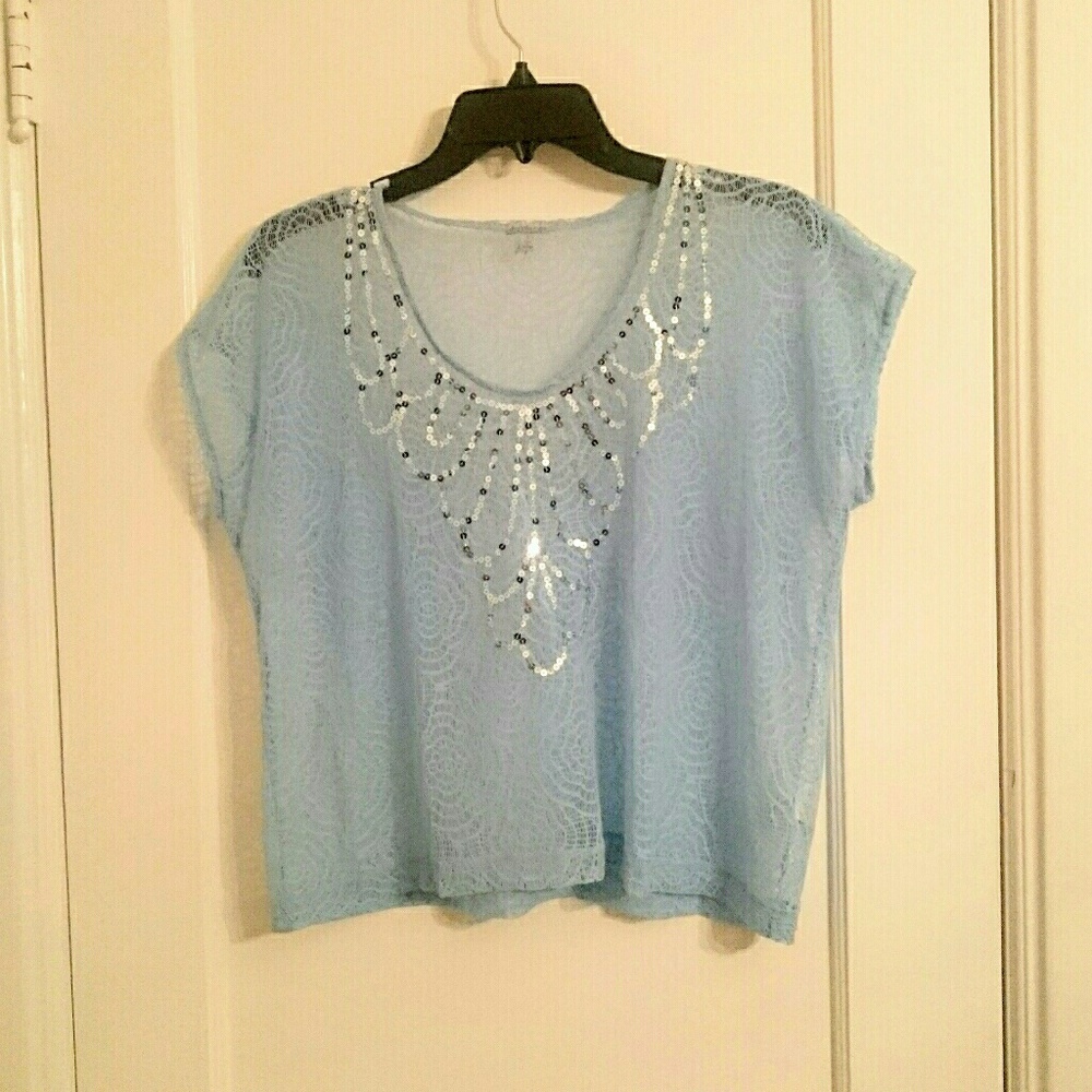 Blue sequin lace see-through top Charlotte Russe