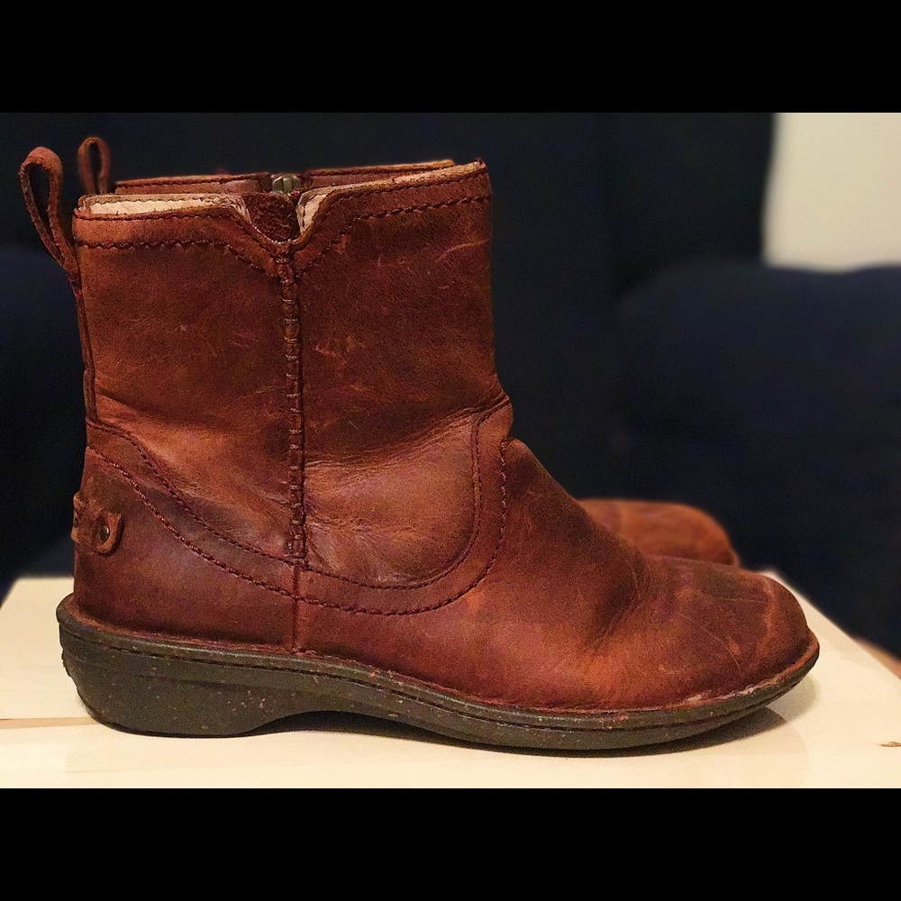 UGG Leather and Sheepskin Chunky Ankle Boots