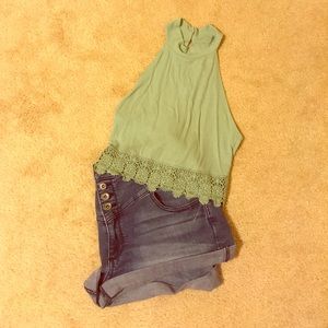 LA Hearts Teal Halter Top