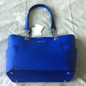 Calvin Klein Hayden Leather Tote - Royal Blue