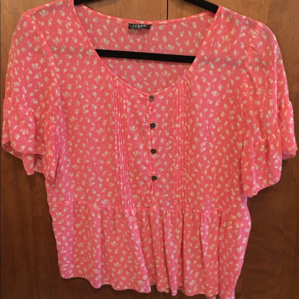 J Crew pink floral crop top with buttons