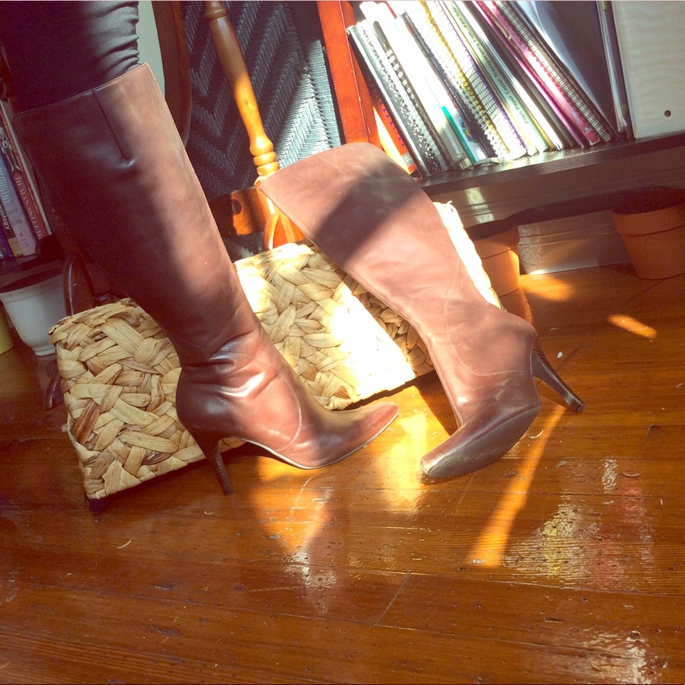 Nine West brown leather knee high boots with heel