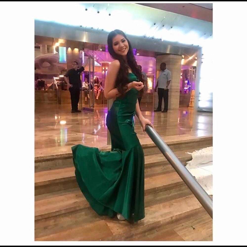 Girls green tube evening dress