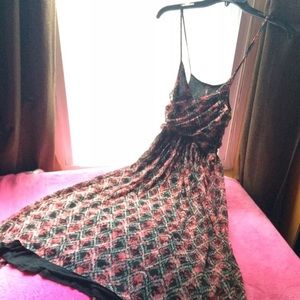 Free People Black Red Floral Black Comb Dress 