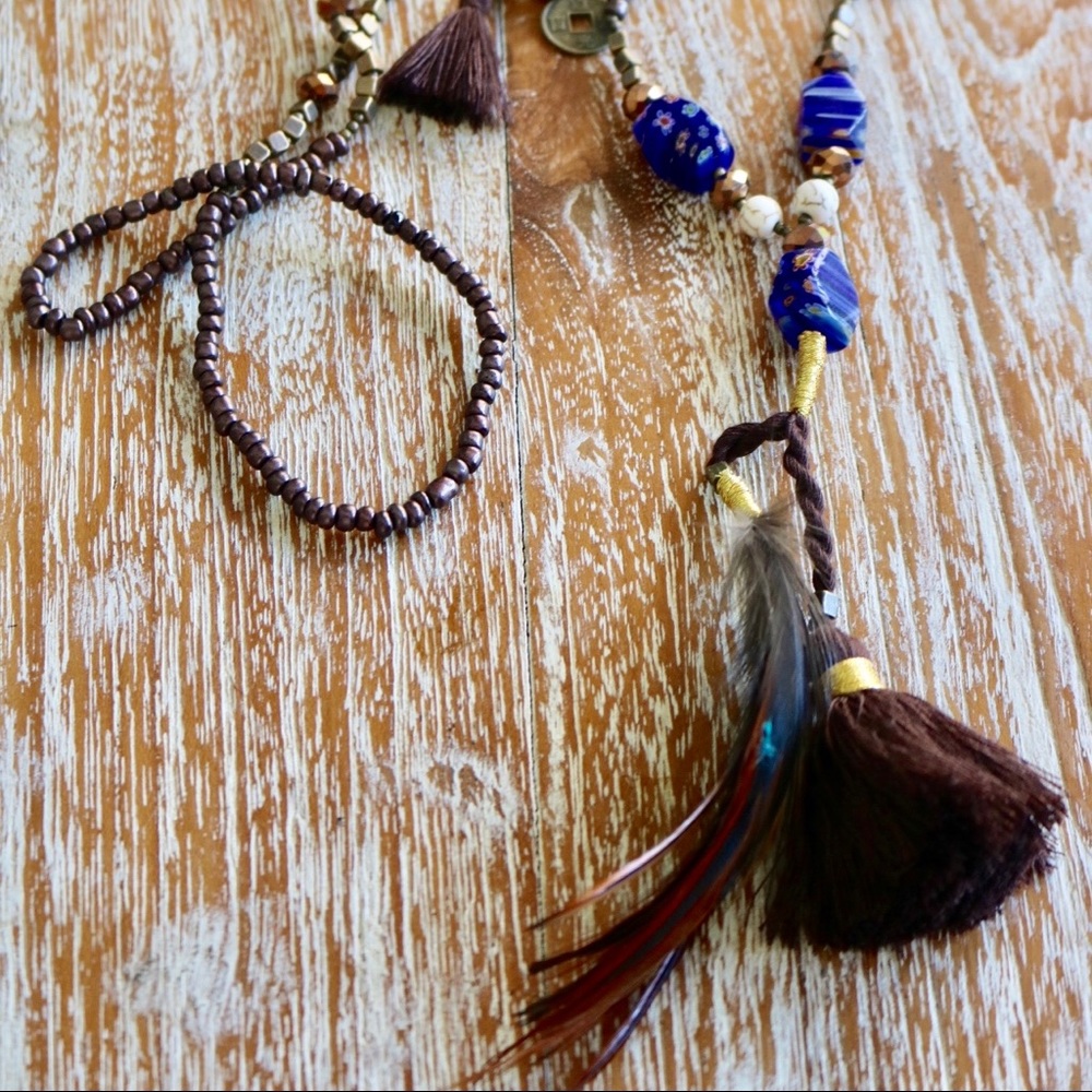 Bohemian feather tassel necklace NWT