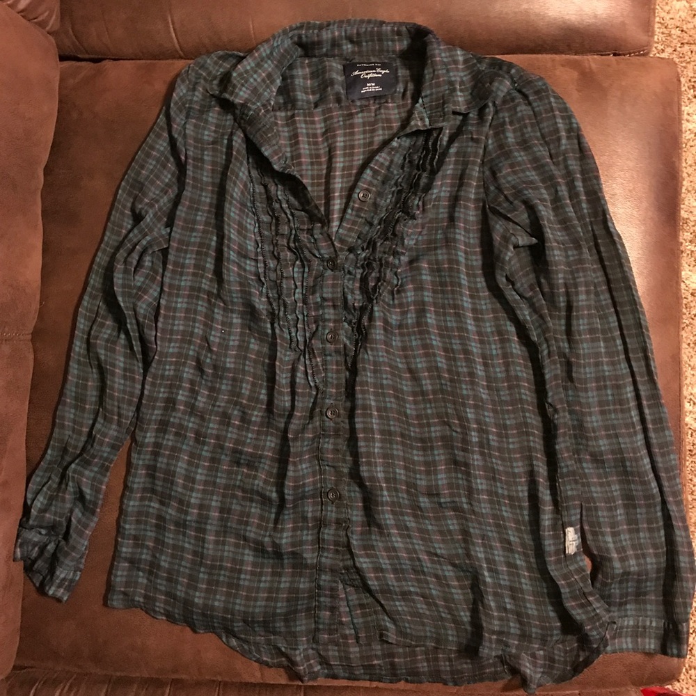 Long sleeve plaid sheer shirt