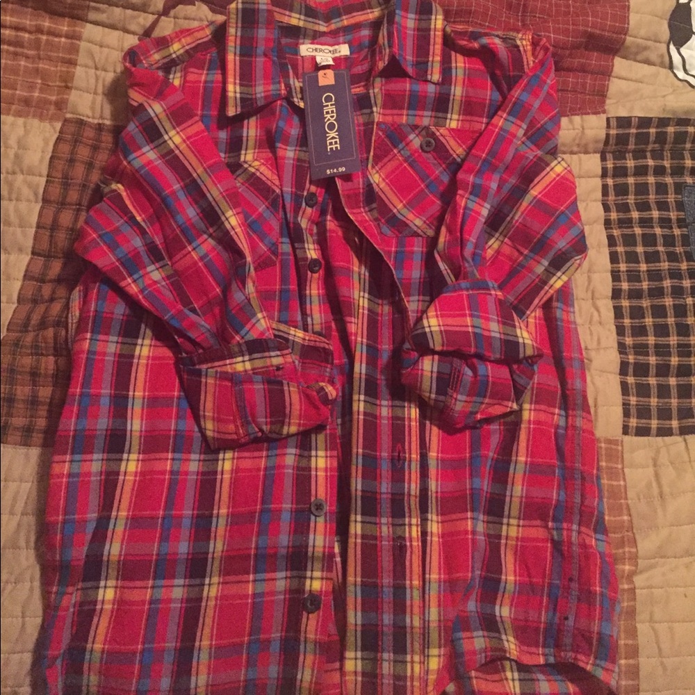 Boys Cherokee Plaid Long Sleeve Button Up Shirt