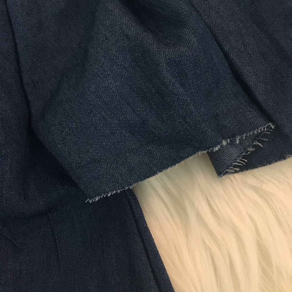 Petite Ruffle Denim Look Off the Shoulder Top - Picture 7 of 7