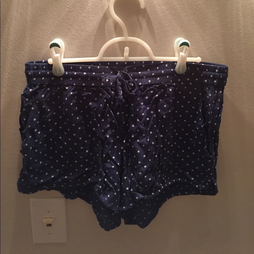 Blue and white polka dot shorts
