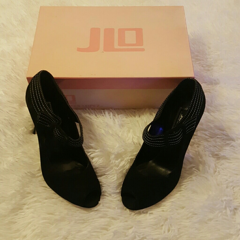 Classy JLo Peep toe Ankle Strap Suede Heels