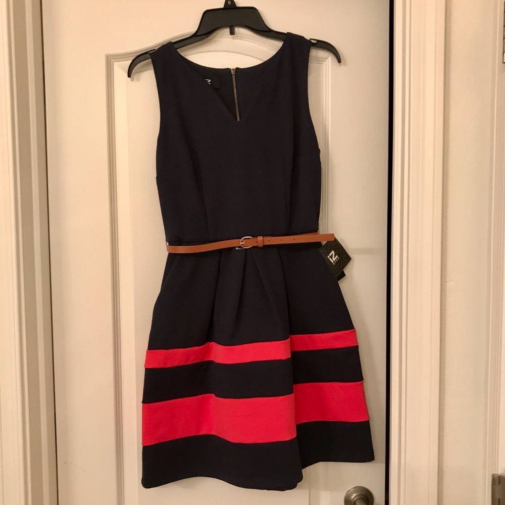 Navy Blue Striped California Ponte Dress IZ Byer
