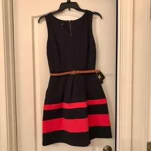 Navy Blue Striped California Ponte Dress IZ Byer