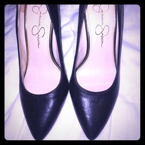 Jessica Simpson Black Leather Wedge