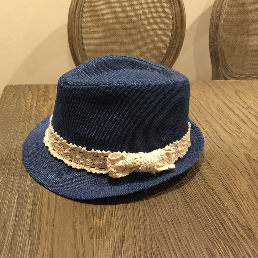 Women's fedora hat in navy with crochet lace *NEW*