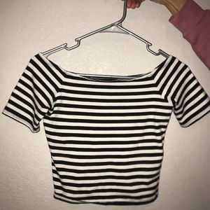 Stripped off the shoulder crop top