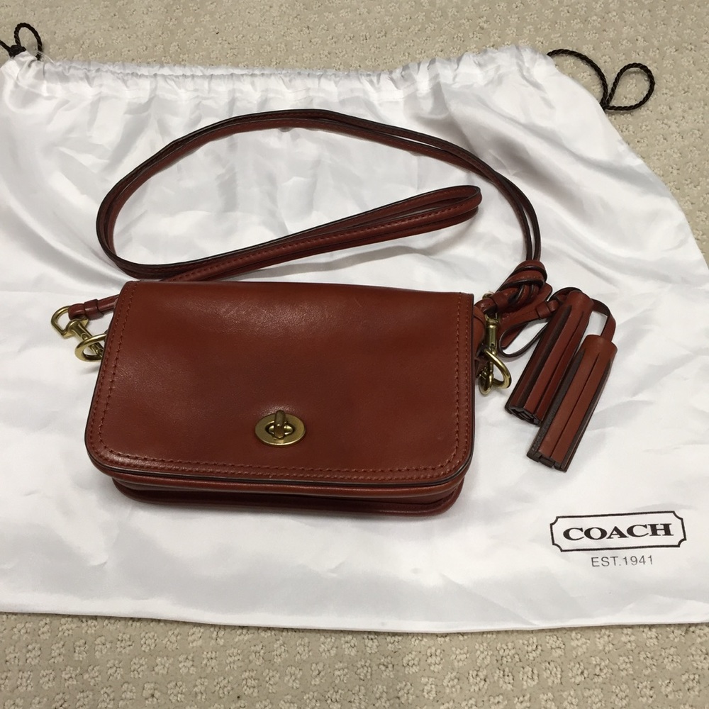 Authentic Coach penny crossbody in cognac