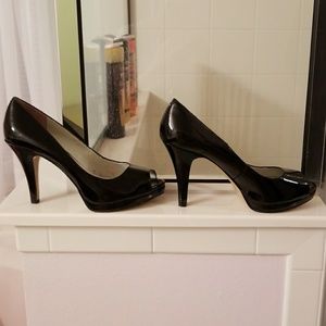 Nine West Black Patent Peeptoe Heels