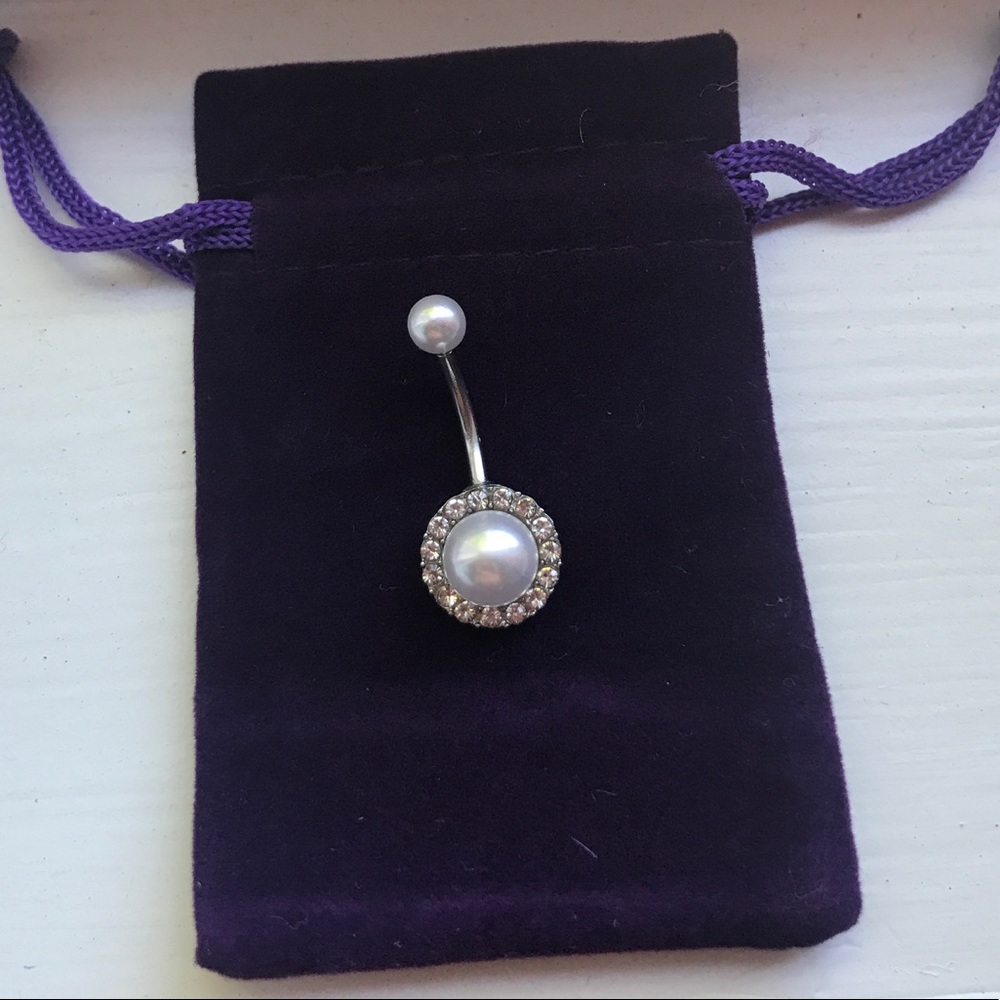 Pearls Belly button ring + FREE Velvet gift pouch