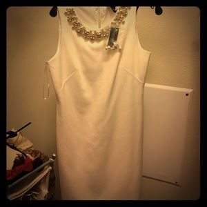 WHBM White formal dress pearl bead neckline