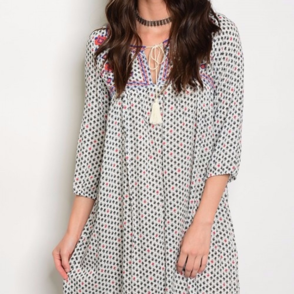 White Black Embroidery Dress