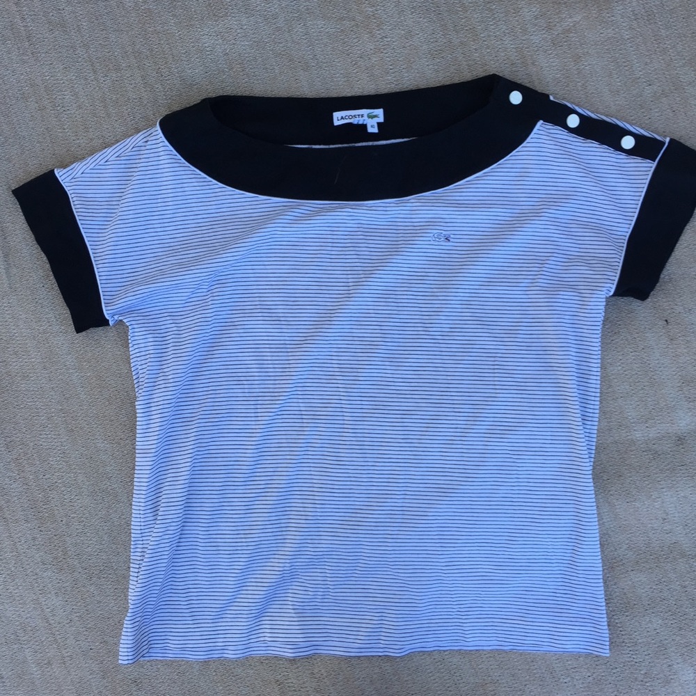 Lacoste Black & White Stripped Bloat Neck Buttons