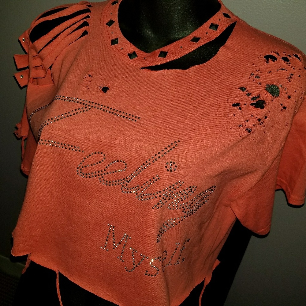 Distressed "Feeling Myself" Crop Top