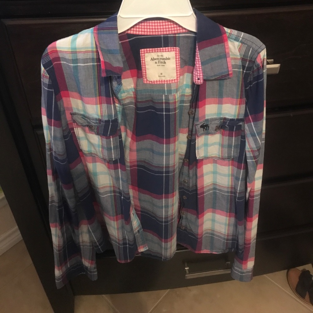 Abercrombie and Fitch pink and blue button up