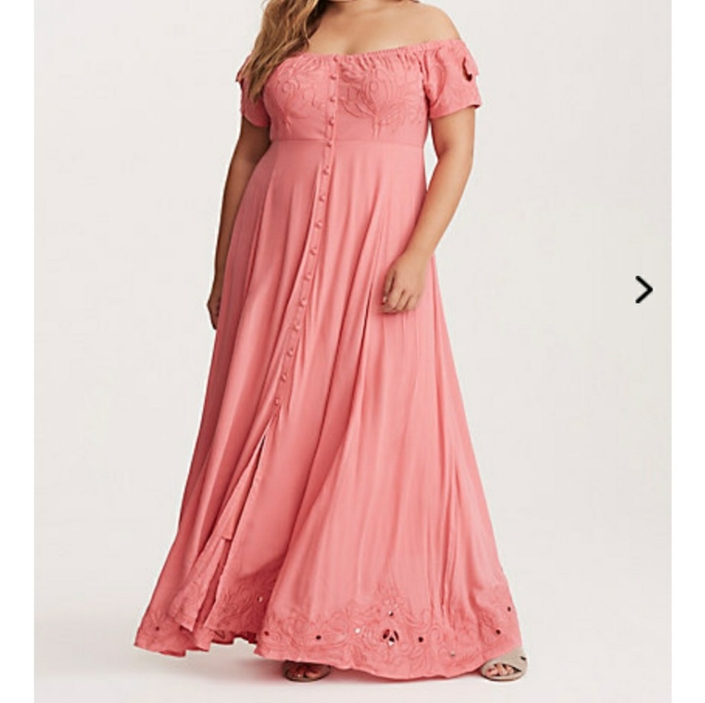 Torrid embroidered off the shoulder dress