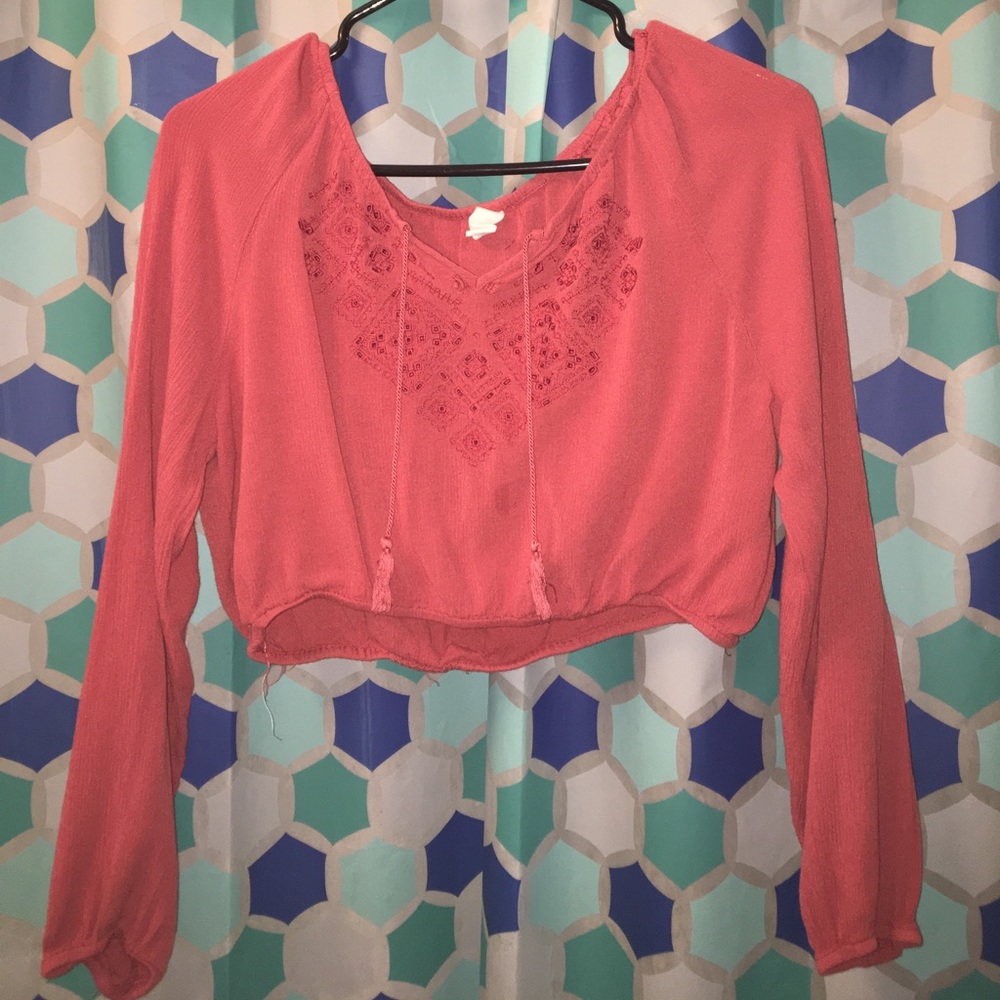 Red Orange Long Sleeve Crop Top