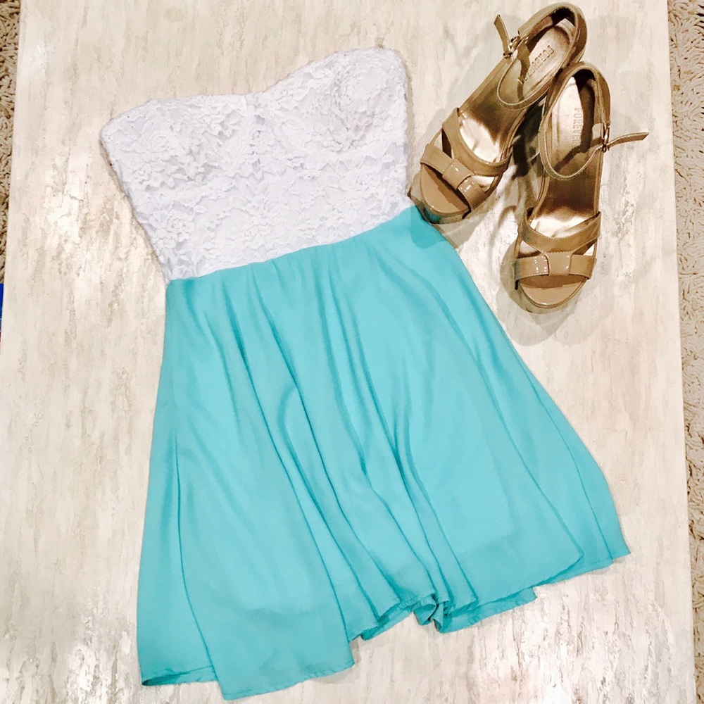 Teal and White Lace top Dress (Lulus)