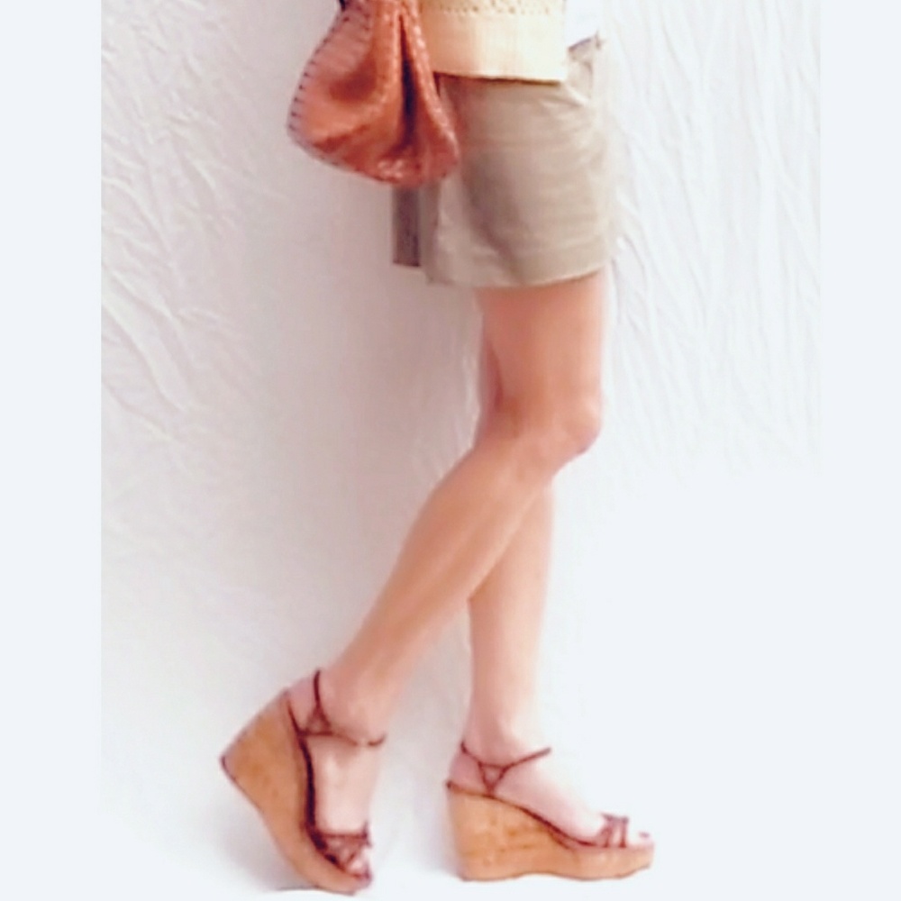 Prada Leather & Cork Wedge Sandals-8 - Picture 3 of 8