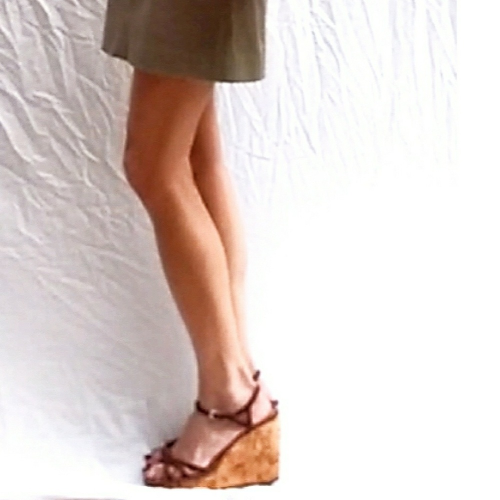 Prada Leather & Cork Wedge Sandals-8 - Picture 2 of 8