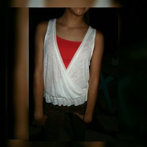 White Blouse with Lace Deep V-Neck