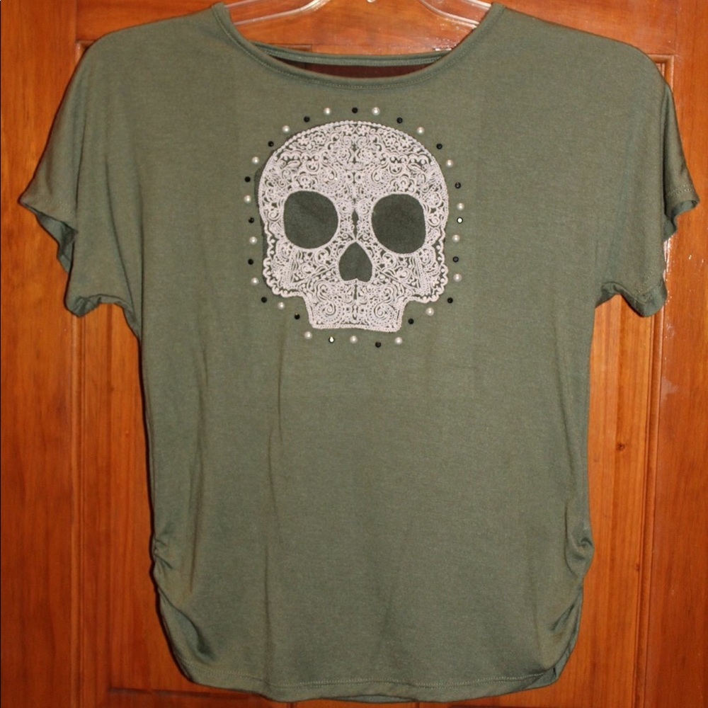 Army Green Girls' Skull Top