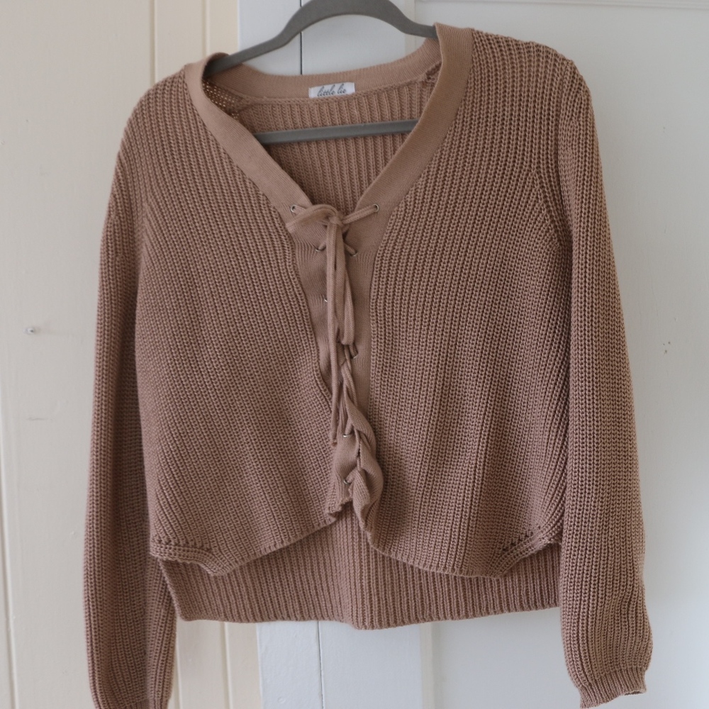 Blush lace-up sweater