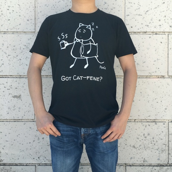 "Got Cat-feine" Unisex Black Tee - Picture 2 of 3