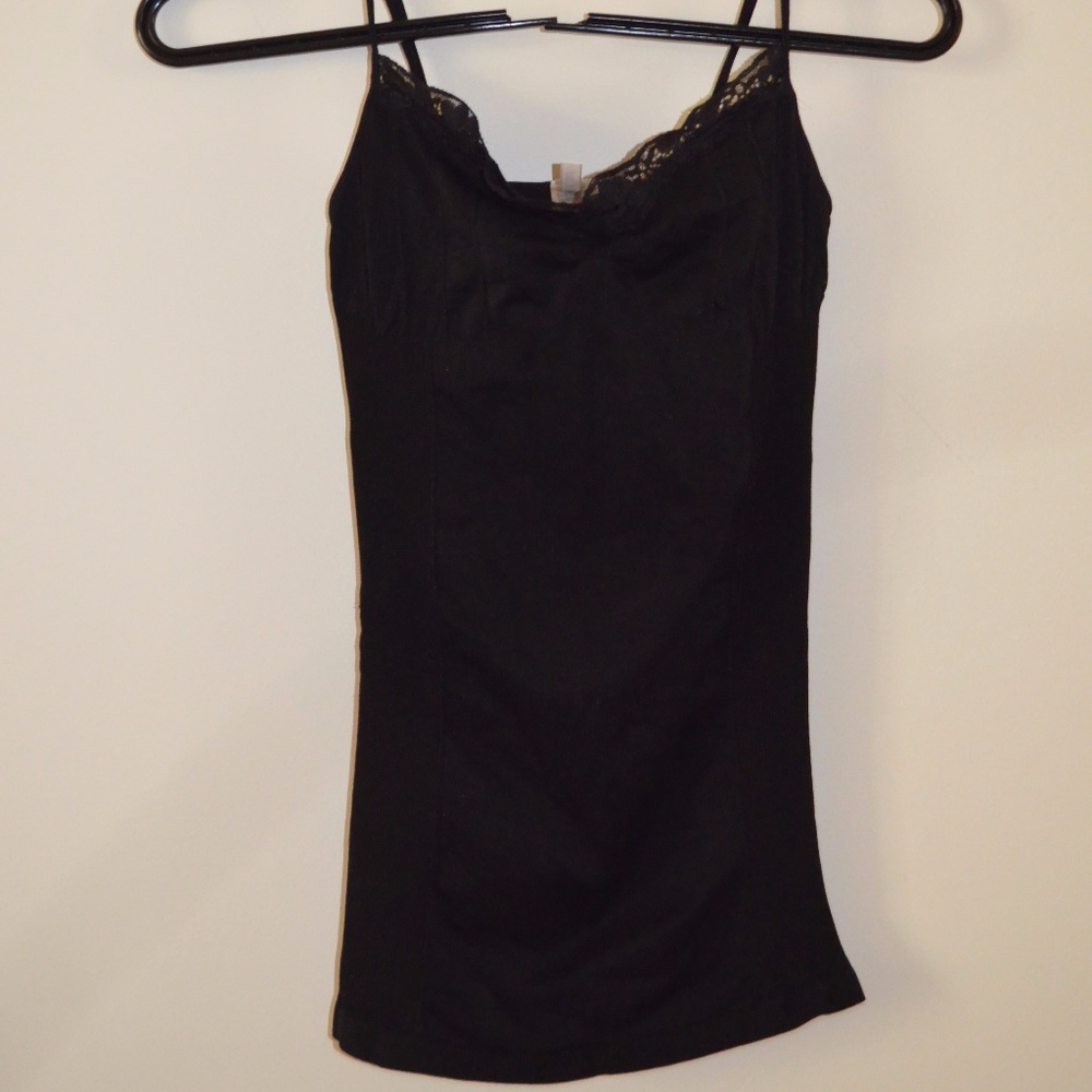 Basic Black Tank Top-- Ribbed Sides, Lace Trim