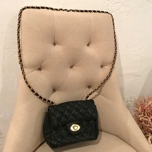 Black Cross-Body Bag with Gold Chain